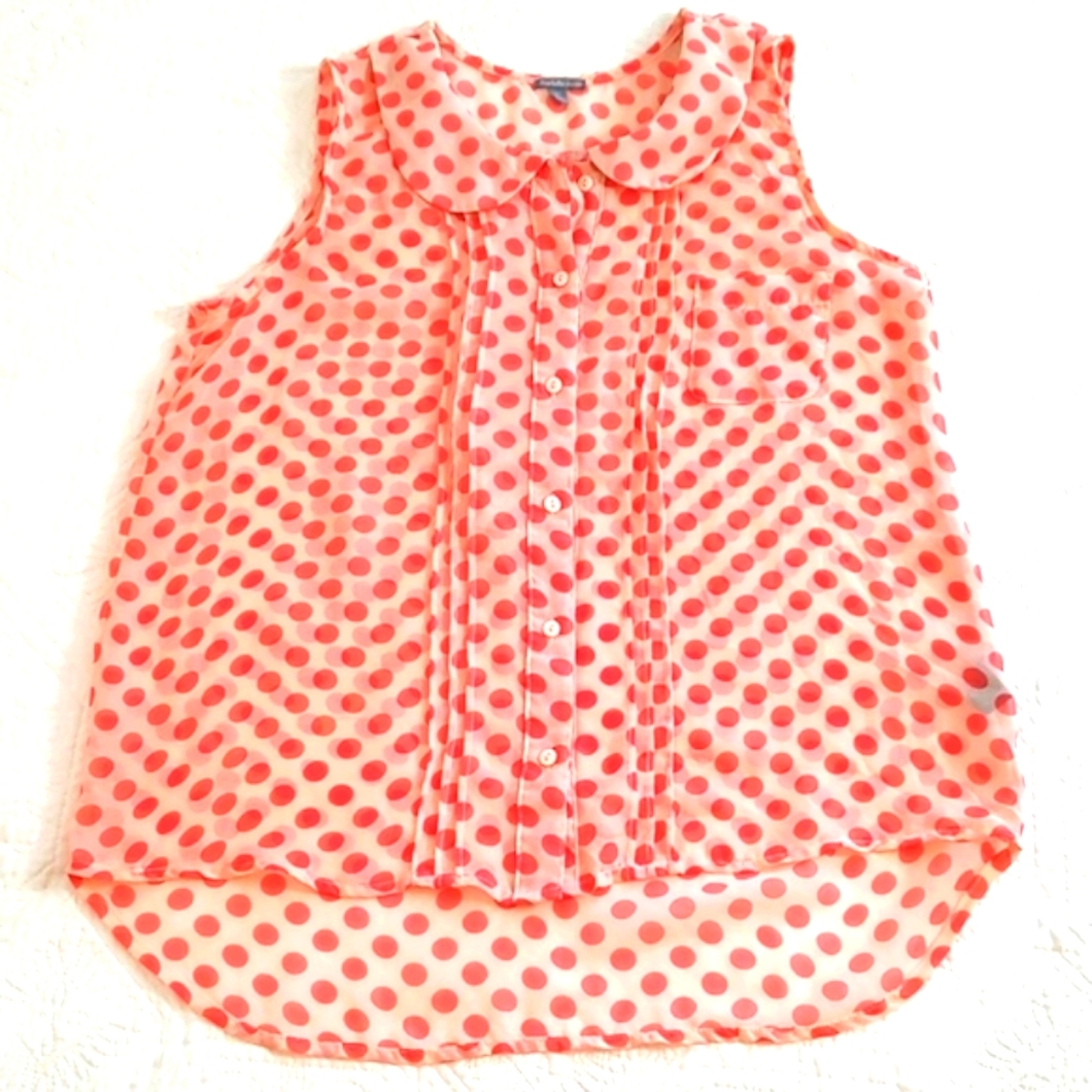 Charlotte Russe Womens Button Up Sleeveless Polka Dot Semi Sheer Blouse/Size M